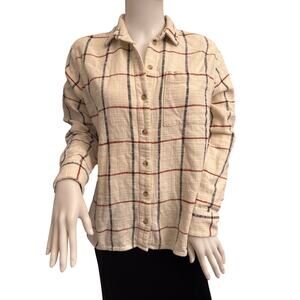 Madewell Cream, Red, and Blue Checked Button Front Cotton Shirt Size Small